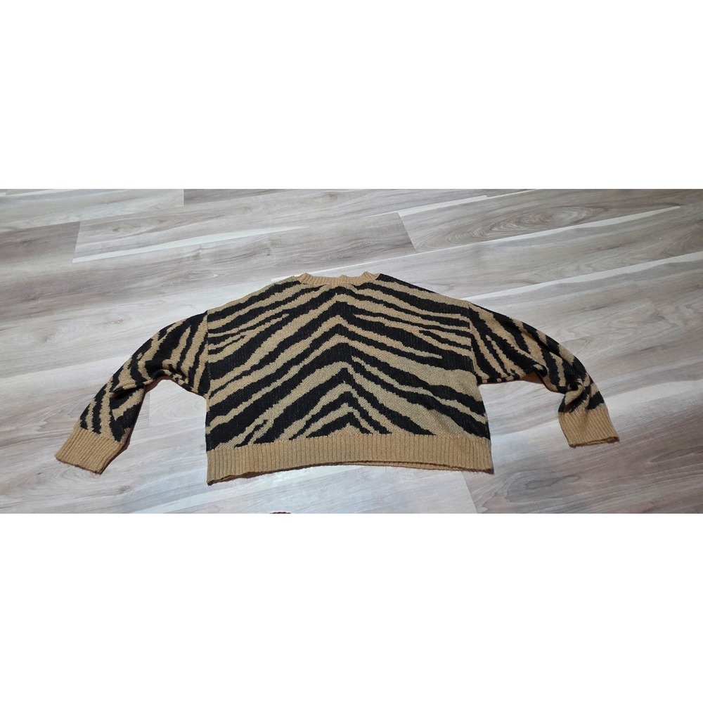 American Eagle Zebra Sweater Animal Print Cropped Knit Pullover Medium Tan Black - Picture 2 of 6